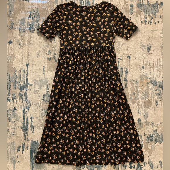 A06 Velvet Torch Pocket knit Dress A Line Black Pink Floral Midi Flowy Sz Medium - Picture 3 of 9